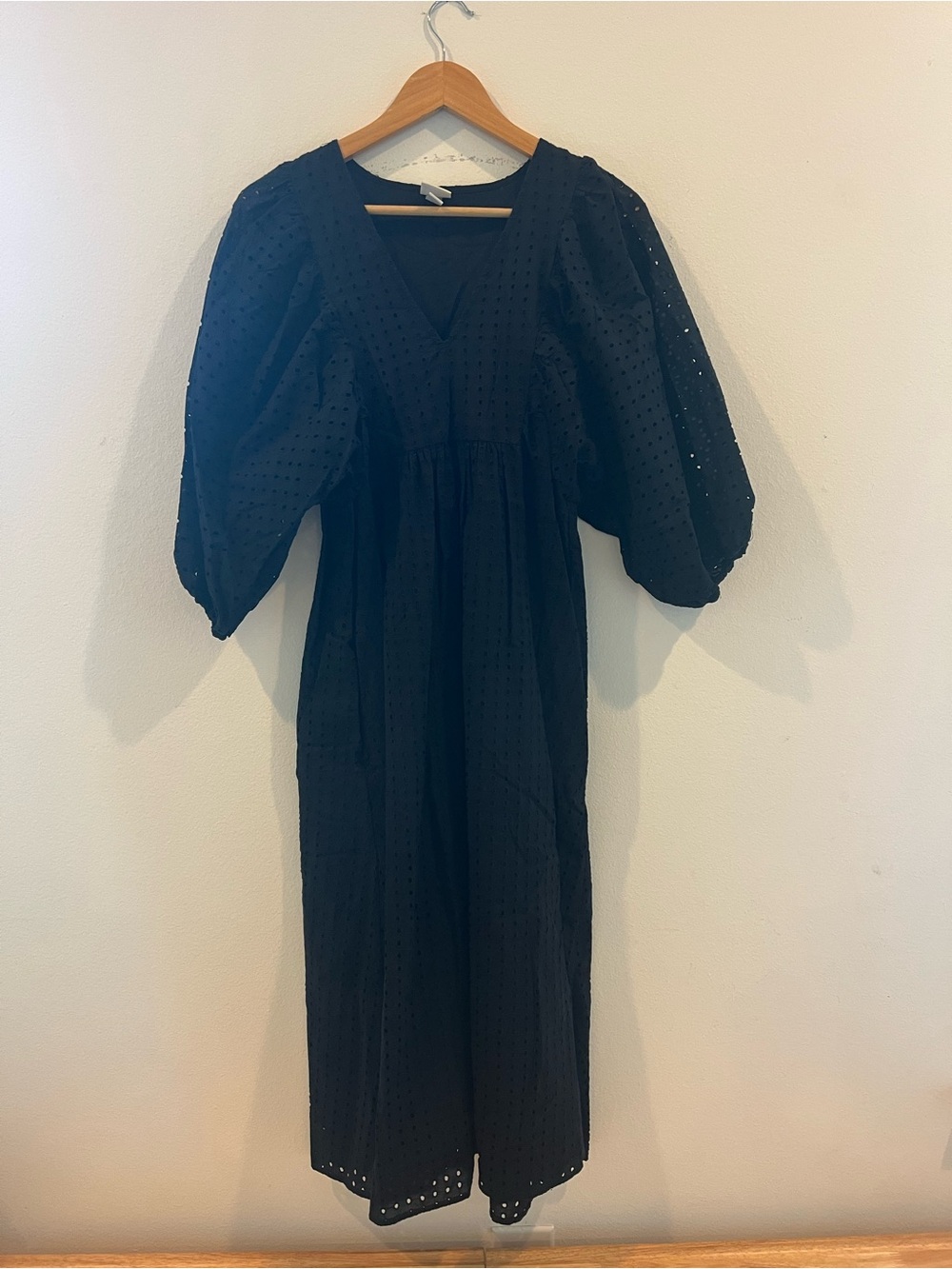 A New Day - Women’s Black Eyelet Maxi Dress with Puff Sleeves - Size Small